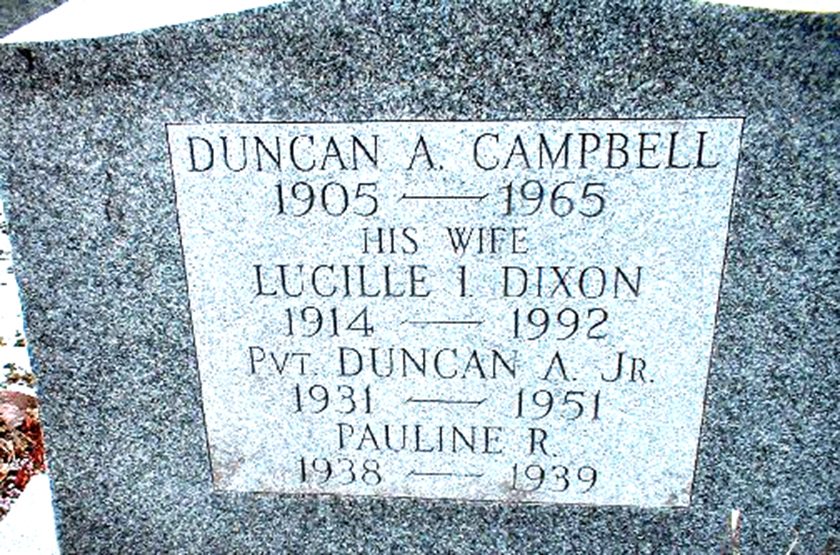 Photo of headstones/Duncan A Campbell 1905-1965 hdstn Swanton Riverside Cemetery VT